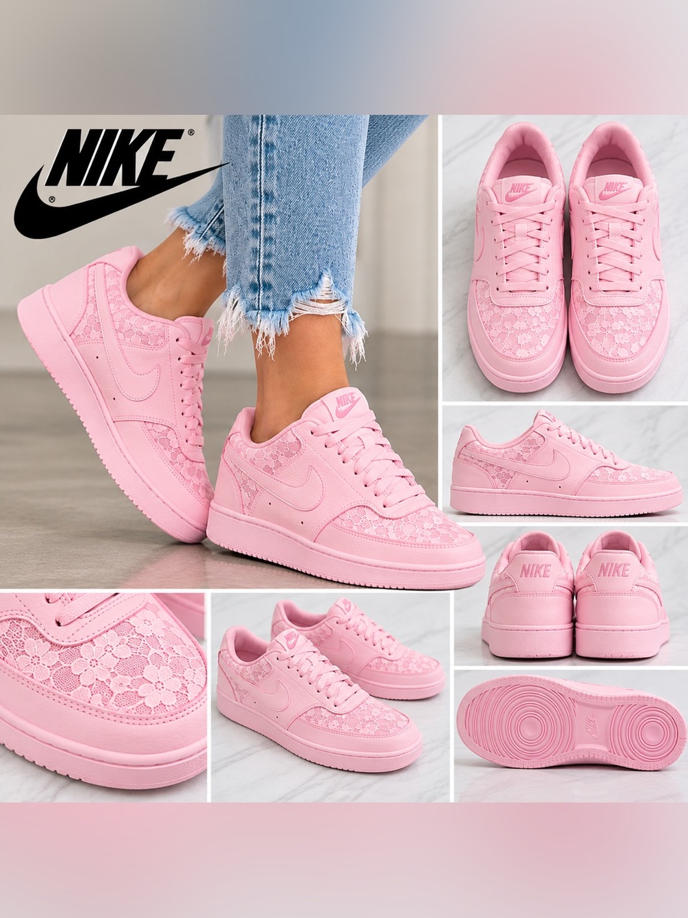 Nike Court Vision Low Pink Foam Lace Women’s Sneakers Size 7.5 NWOB